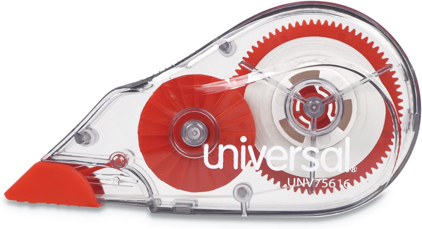 Universal UNV75616 0.2 in. x 315 in. Non-Refillable Correction Tape Dispenser - Transparent/Red (10/Pack)