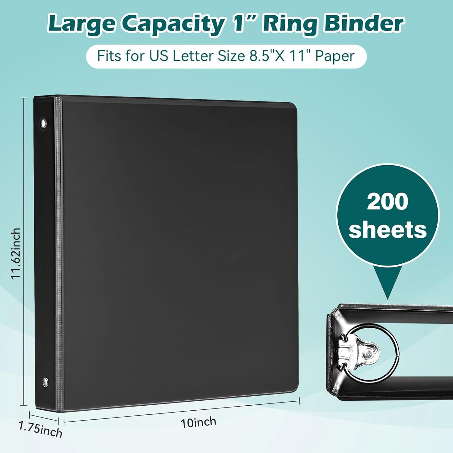Heture 3 Ring Binder 1 Inch 12 Pack, 1" Clear View with Round Rings, PVC-Free,Holds for 200 Sheets 8.5“ x 11" US Letter Size Paper, Durable White Binders Perfect for Office,School and Home