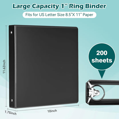 Heture 3 Ring Binder 1 Inch 12 Pack, 1" Clear View with Round Rings, PVC-Free,Holds for 200 Sheets 8.5“ x 11" US Letter Size Paper, Durable White Binders Perfect for Office,School and Home