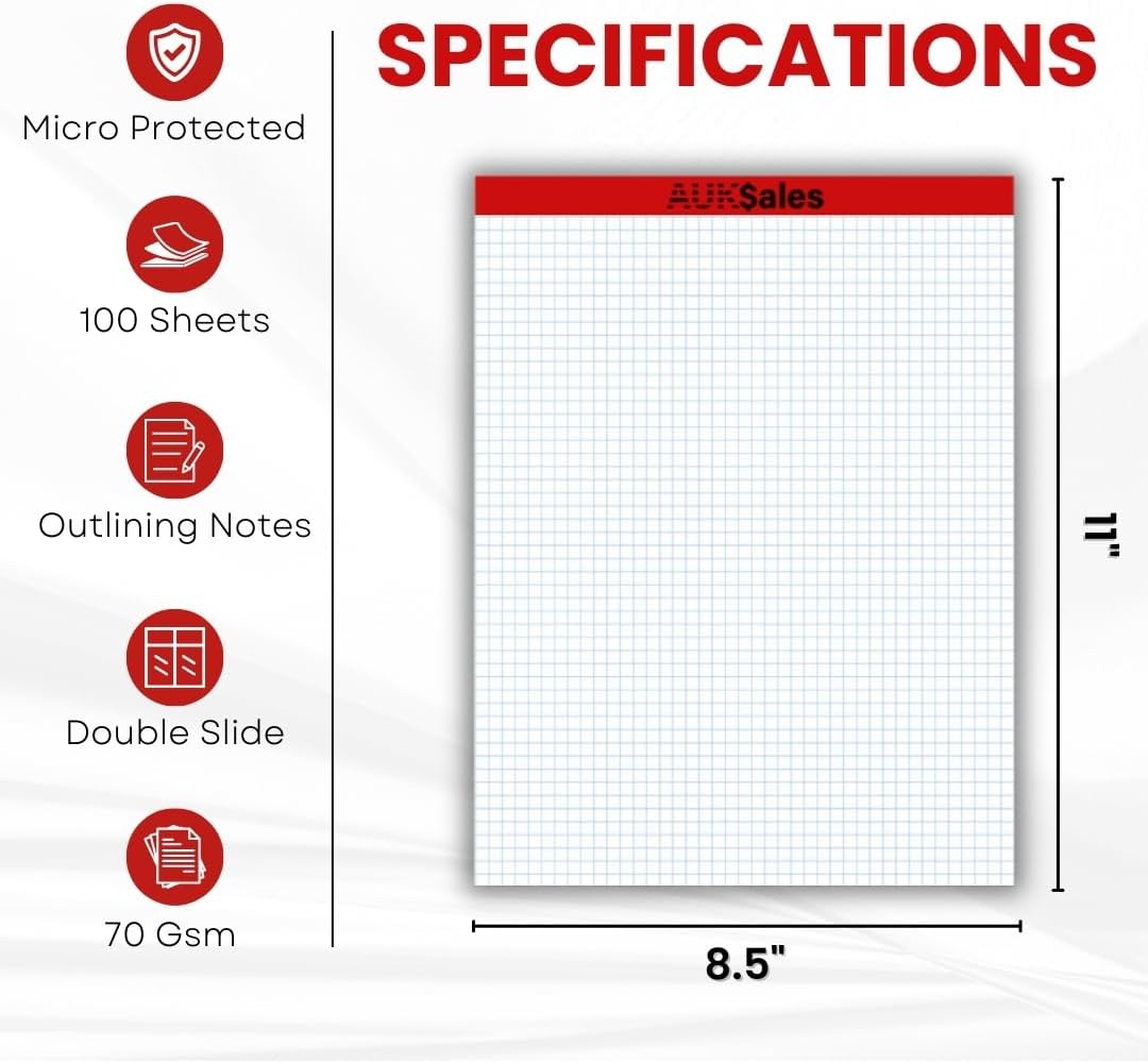 Grid Paper Pad 5x8 Inches, Graph Paper Pad 4x4, Grid Notepad, 1 Pack, 5x8 Graph Paper 1/4 Grid, Graphing Paper, Engineering Pad, 100 Sheets 200 Pages Perforated Pad for School, Home, & Office