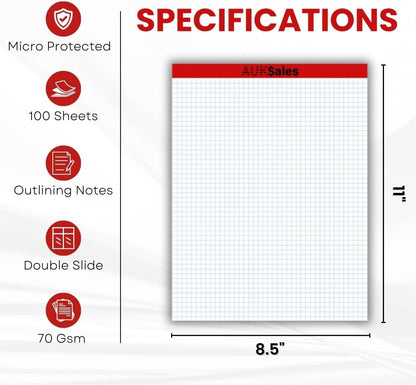 Grid Paper Pad 5x8 Inches, Graph Paper Pad 4x4, Grid Notepad, 1 Pack, 5x8 Graph Paper 1/4 Grid, Graphing Paper, Engineering Pad, 100 Sheets 200 Pages Perforated Pad for School, Home, & Office