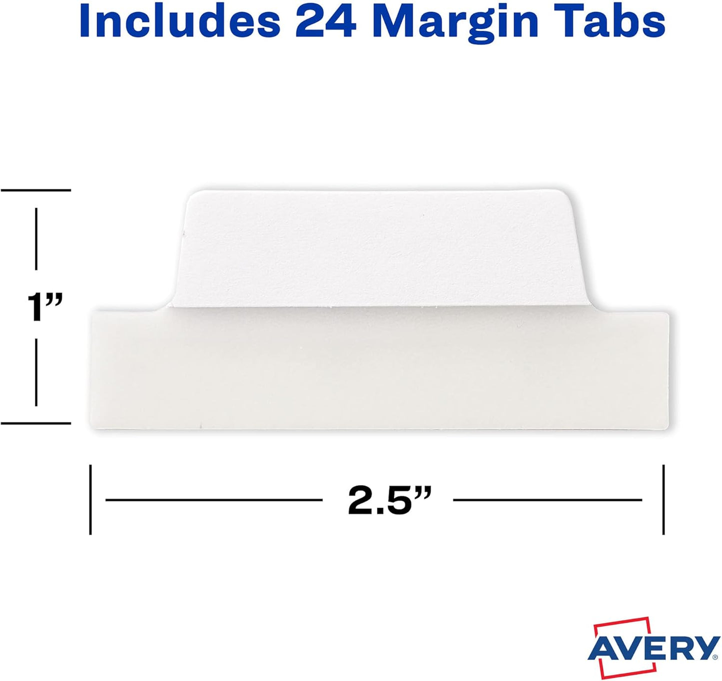 Avery Margin Ultra Tabs, 2.5" x 1", 2-Side Writable, White, 24 Repositionable Page Tabs (74789)