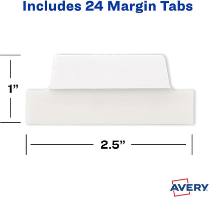 Avery Margin Ultra Tabs, 2.5" x 1", 2-Side Writable, White, 24 Repositionable Page Tabs (74789)