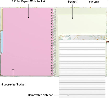 Rimilak Spiral Clipboards Folio with Refillable Lined Notepad, 14.5 x 9.8 In, Hardcover Cover with 5 Interior Pockets, Elastic Band and Pen Loop Series. Cute Stylish Clipfolio, Daisy Flower