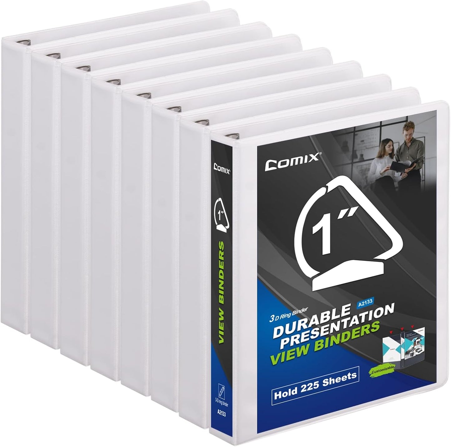 Comix D-Ring Basic View Binder 1 inch 3 Ring Binders, 2.4mm-Thick, Hold 225 Sheets of 8.5" x 11" Paper, 12 Pack (White)