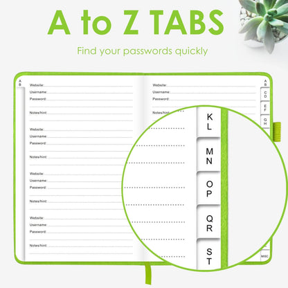 Elegant Password Book with Alphabetical Tabs - Hardcover Password Book for Internet Website Address Login - 5.2" x 7.6" Password Keeper and Organizer w/Notes Section & Back Pocket (Turquoise)