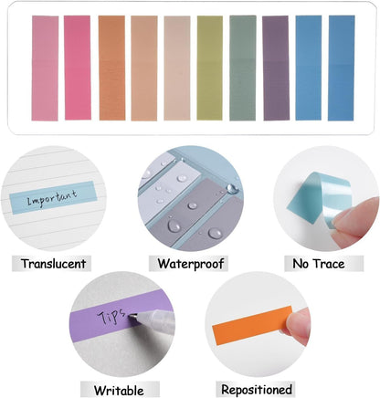 Lysas 1600pcs Morandi Sticky Tabs Page Markers, Repositionable and Writable Book Flags Index Tabs for Reading Notes, File Classification