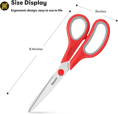 Scissors, iBayam 8" All Purpose Scissors Bulk 3-Pack, Ultra Sharp 2.5mm Thick Blade Shears Comfort-Grip for Aesthetic Fun Cute School Office Teacher Desk Crafts and Art Supplies Accessories Essential
