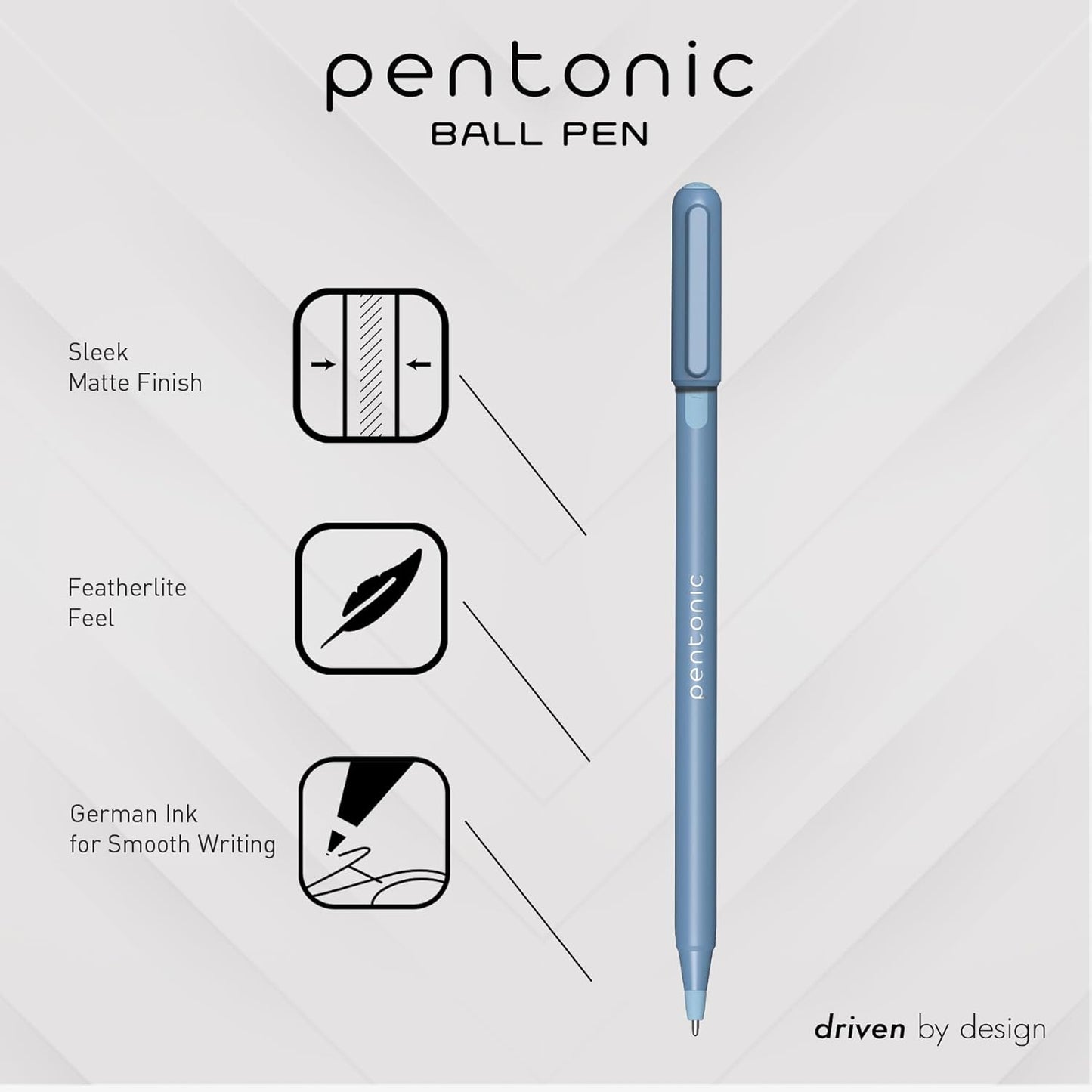 Pentonic Ballpoint Pens, 10 Count, Frosted Pale Gray Barrel with Black Ink, 0.7 mm Fine Point, Smooth Writing For Journaling & Note Taking (PEN13086)