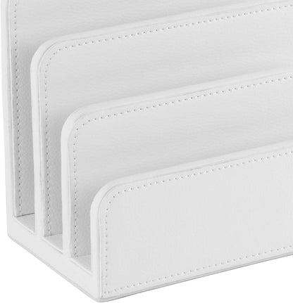 OSCO Black Faux Leather Letter Holder | Mail Sorter | Post Rack | Envelope Organiser | Document Stand | Desk File Storage | Display Slots | H14 x W17.5 D10 cm |