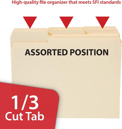 Staples File Folders, Letter Size, 1/3‑Cut Tabs, Purple, Durable 10.5‑Point Paper Stock, 100/Pack