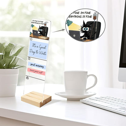 Sticky Notes Monitor Memo Board Acrylic Note Holder with Removable Wooden Base, Everything is Fine Logo Desk Set Includes 200 Sheets Two Sizes Sticky Notes, Office Desk Accessories Organizer