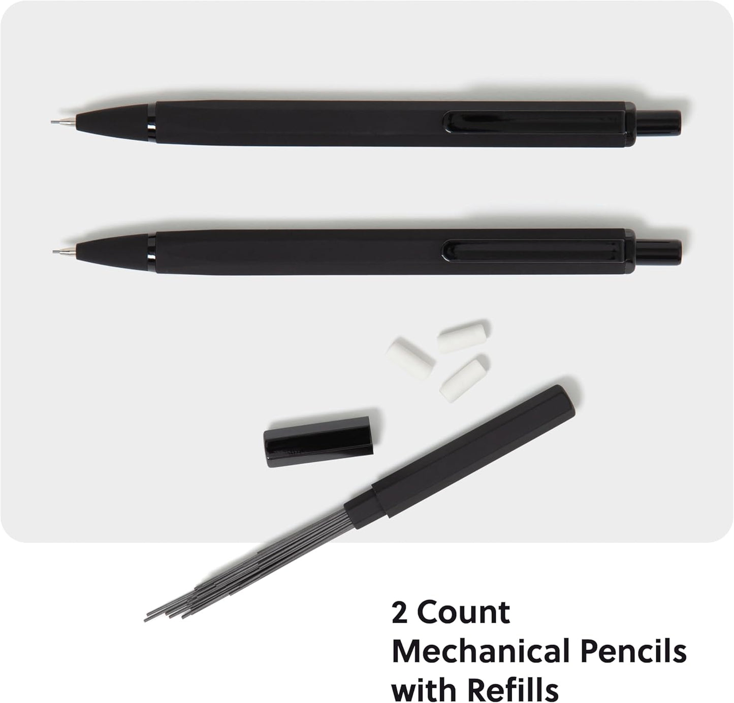 U Brands Cambria Mechanical Pencils, Set of 2, Blush Pink, Soft Touch, Medium (0.7 mm) Point, Lead and Eraser Refills