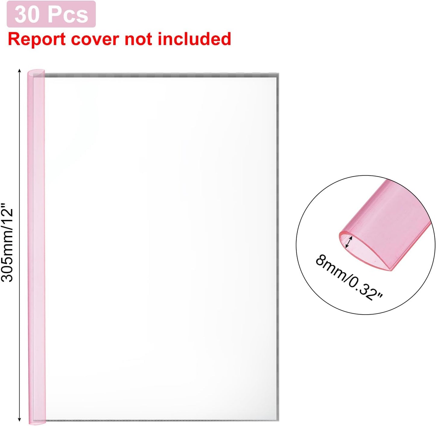 PATIKIL 30Pcs Binding Bars, 8mm Binding Bars Slide Grip 50 Sheets Capacity A4 Size Report Binder Teardrop Shape Presentation Binder for Report Cover Resume, Clear