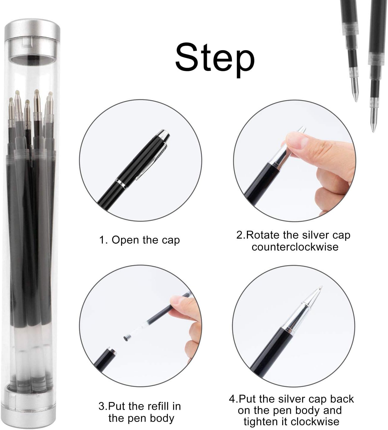 8 Pieces Replaceable Ballpoint Pen Refills Work for Most Brands Pens with Smooth Writing,Free-Flowing German Ink with Medium 0.5mm Ballpoint Tip(Black Refills and Length 4.4inch)