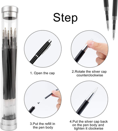 8 Pieces Replaceable Ballpoint Pen Refills Work for Most Brands Pens with Smooth Writing,Free-Flowing German Ink with Medium 0.5mm Ballpoint Tip(Black Refills and Length 4.4inch)