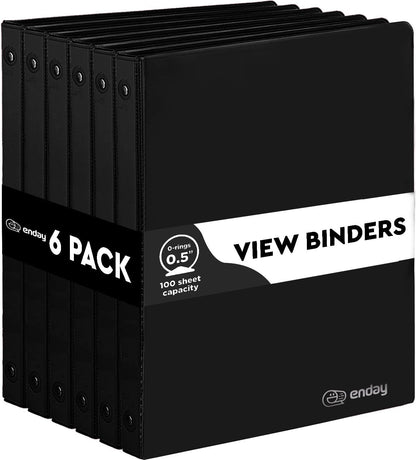 Enday 1 Inch Binder (6 Pack - Grey) 3 Ring Binder 1 inch with Clear View Cover and 2 Inside Pocket - for Letter Size 8.5 x 11'' Paper, Ideal for School Supplies, Office, and Home