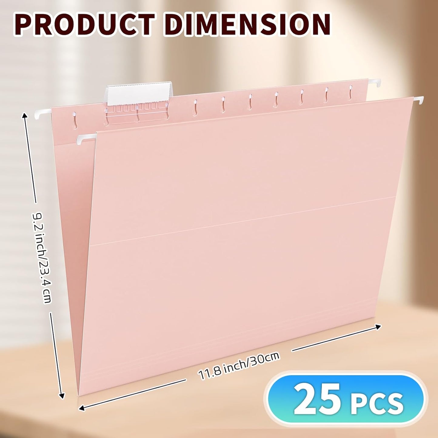 25-Pack Green Hanging File Folders, Letter Size (8.5" x 11") with 1/5-Cut Tabs,Includes 35 Transparent Label Cards & 50 Sticker Labels for Home & Office Organization