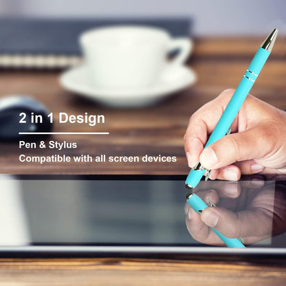 Oddmoal Ballpoint Pen with Stylus Tip, Soft Touch Click Metal Pen, 1.0mm Medium Point, Black Ink, 12 Count(Black)