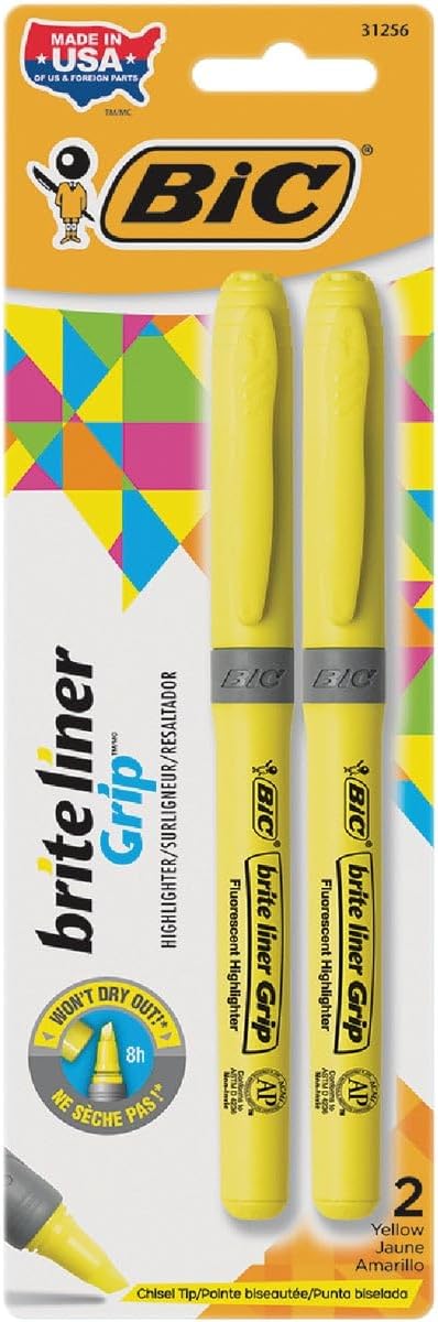 BICGBLP21YW - Brite Liner Grip Highlighter, Chisel Tip, Yellow, 2 Pack