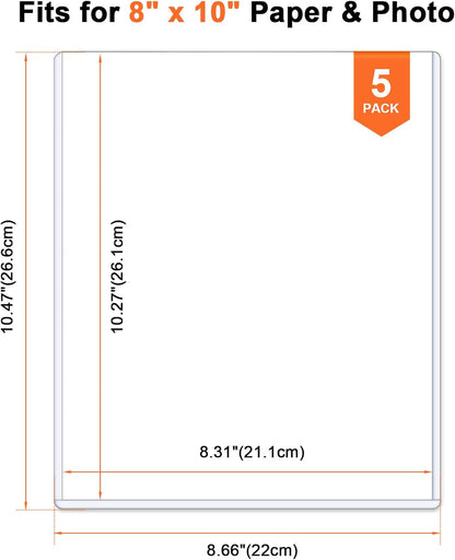 Ndsox 5 Pack 8.5" x 11" Rigid Print Protectors Clear Hard Plastic Sheet Protectors Top Loading for Birth Certificates, Documents, Posters, Photos, Meuns, Heavy Duty No-Hole Plastic Document Sleeves