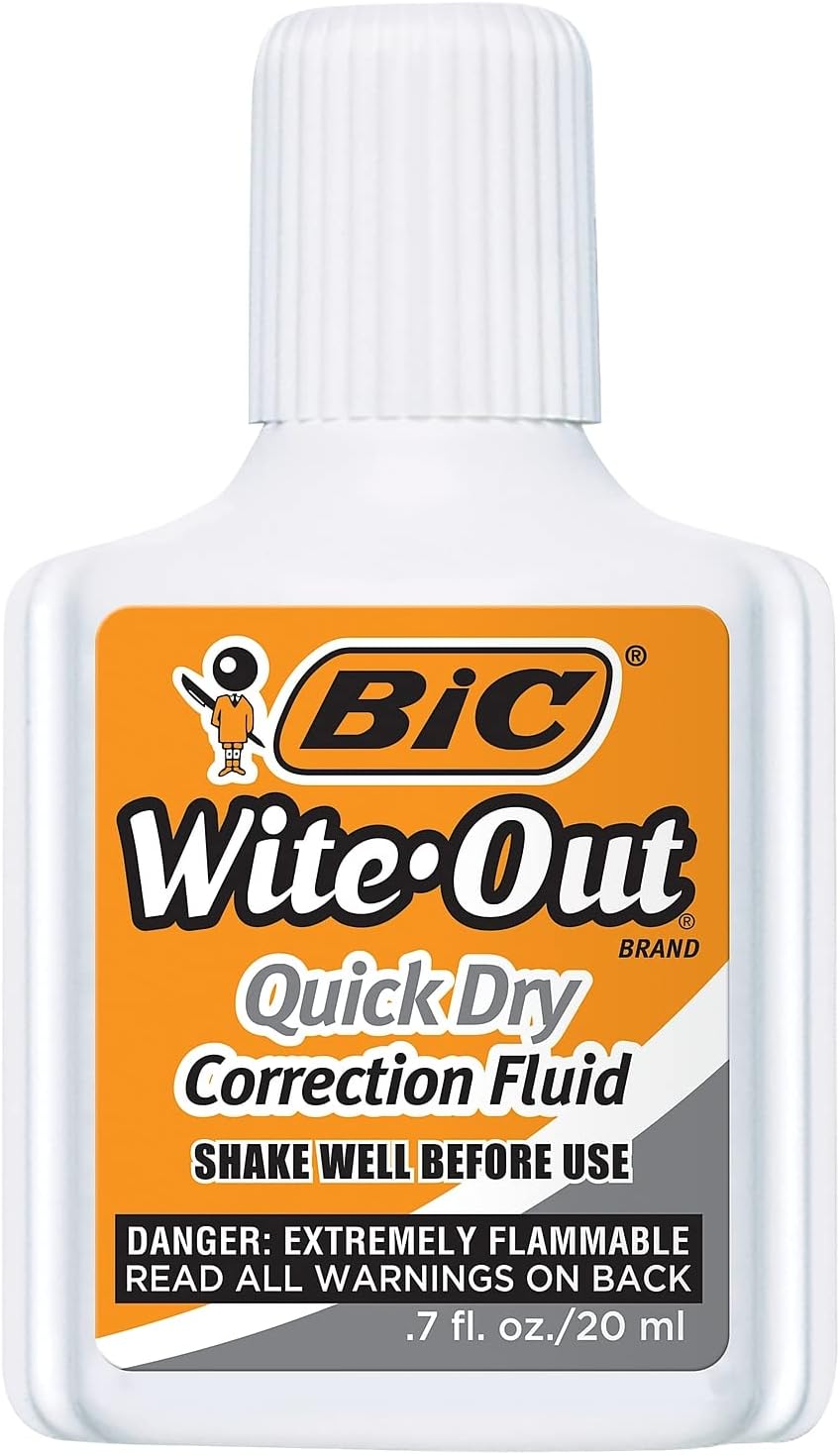 BIC WOFQD12WE Wite-Out Quick Dry Correction Fluid, 20 ml Bottle, White, 1/Dozen