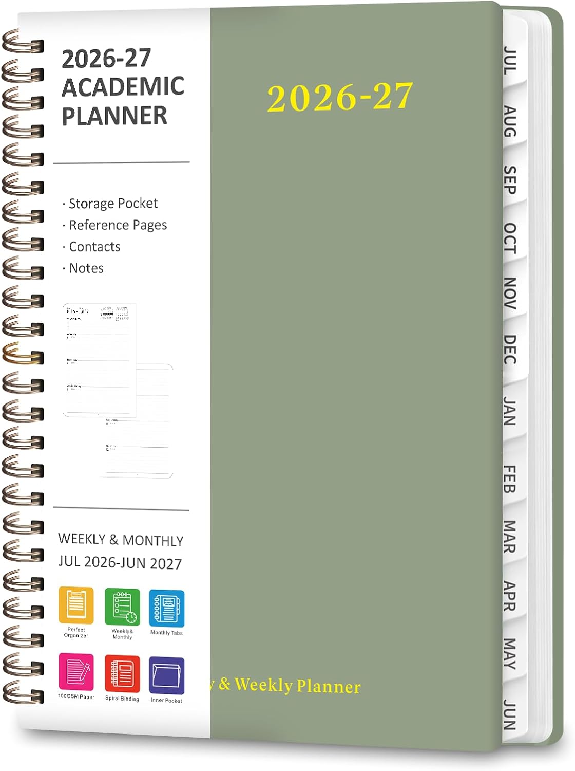 Planner 2026-2027, Weekly and Monthly Academic Year Calendar Planner, July 2026 - June 2027, Daily Agenda Book for Office School Supplies, A5(6.3'' x 8.5'')