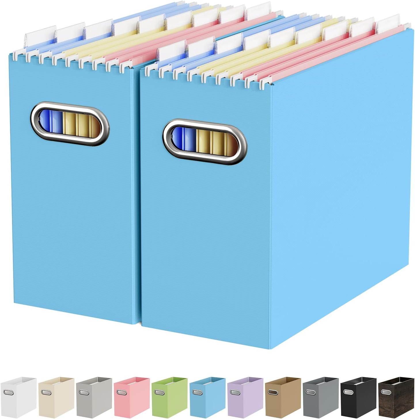 Oterri File Organizer Box, Portable Collapsible Cardboard File Folder Organizer with Handle for Letter Size Hanging Files, Document Storage Box for Home Office & Classroom (4 Packs, Black)
