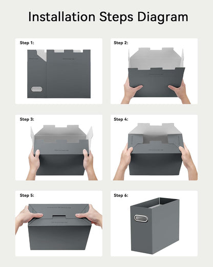 Oterri File Organizer Box, Portable Collapsible Cardboard File Folder Organizer with Handle for Letter Size Hanging Files, Document Storage Box for Home Office & Classroom (4 Packs, Black)