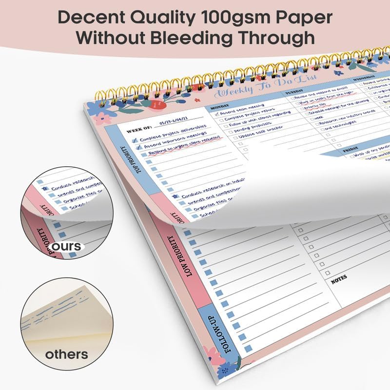 Taja Weekly To Do List Notepad with 52 Undated Sheets（8.5"×11"）- Weekly Desk Planner for Women & Man, Work and Home -1 Pack Violet Dream