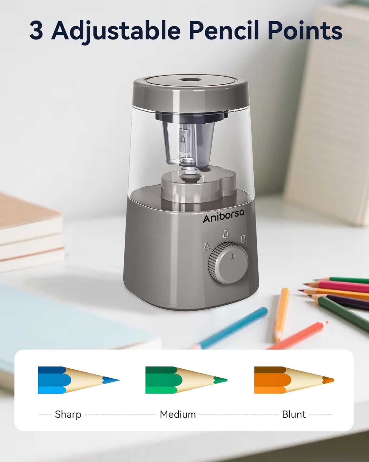Electric Pencil Sharpener, Helical Blade Automatic Pencil Sharpener, Battery/USB Cord Operated Adjustable Sharpness for 6-8 mm Pencil, Classroom, School, Office, Home, Black