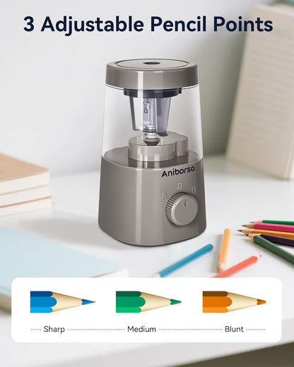 Electric Pencil Sharpener, Helical Blade Automatic Pencil Sharpener, Battery/USB Cord Operated Adjustable Sharpness for 6-8 mm Pencil, Classroom, School, Office, Home, Black