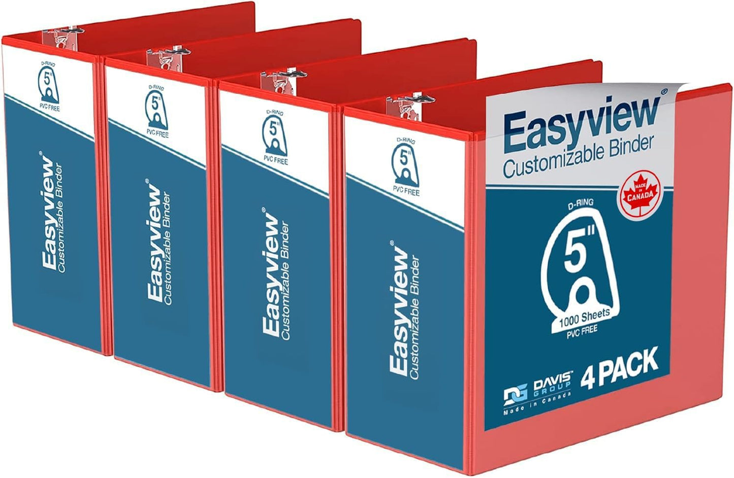 Easyview Premium 3-Ring Binders with Clear-View Covers and D Rings, Binders for School or Office, 5 Inch, Pack of 4, White