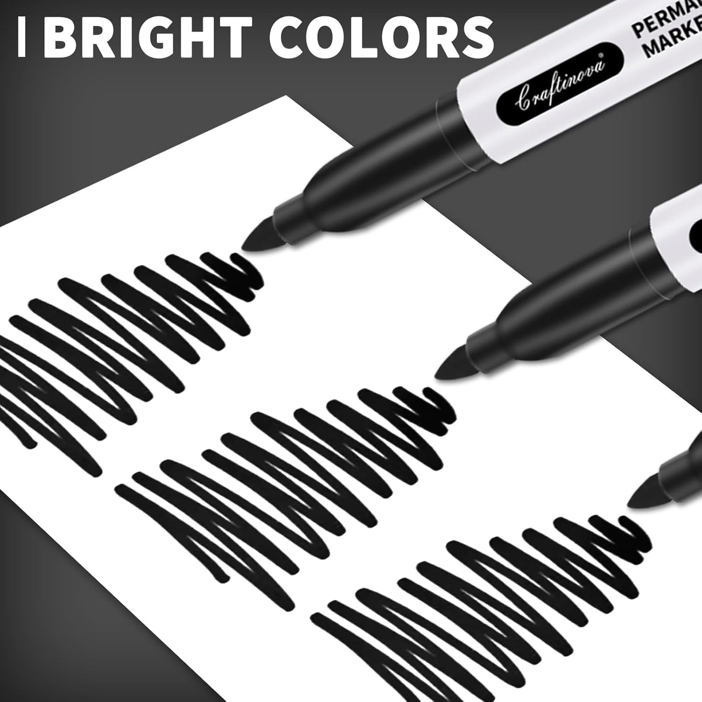 Black Ultra Fine Point Permanent Markers, Extra Fine Tip, Quick Drying and Waterproof, Fade Resistant Perfect on Paper, Glass, Metal, Plastic, Wood, Office & School Use, 12 Pack