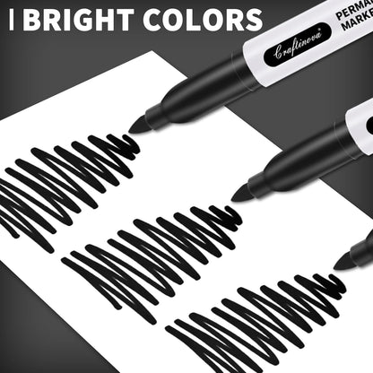 Black Ultra Fine Point Permanent Markers, Extra Fine Tip, Quick Drying and Waterproof, Fade Resistant Perfect on Paper, Glass, Metal, Plastic, Wood, Office & School Use, 12 Pack