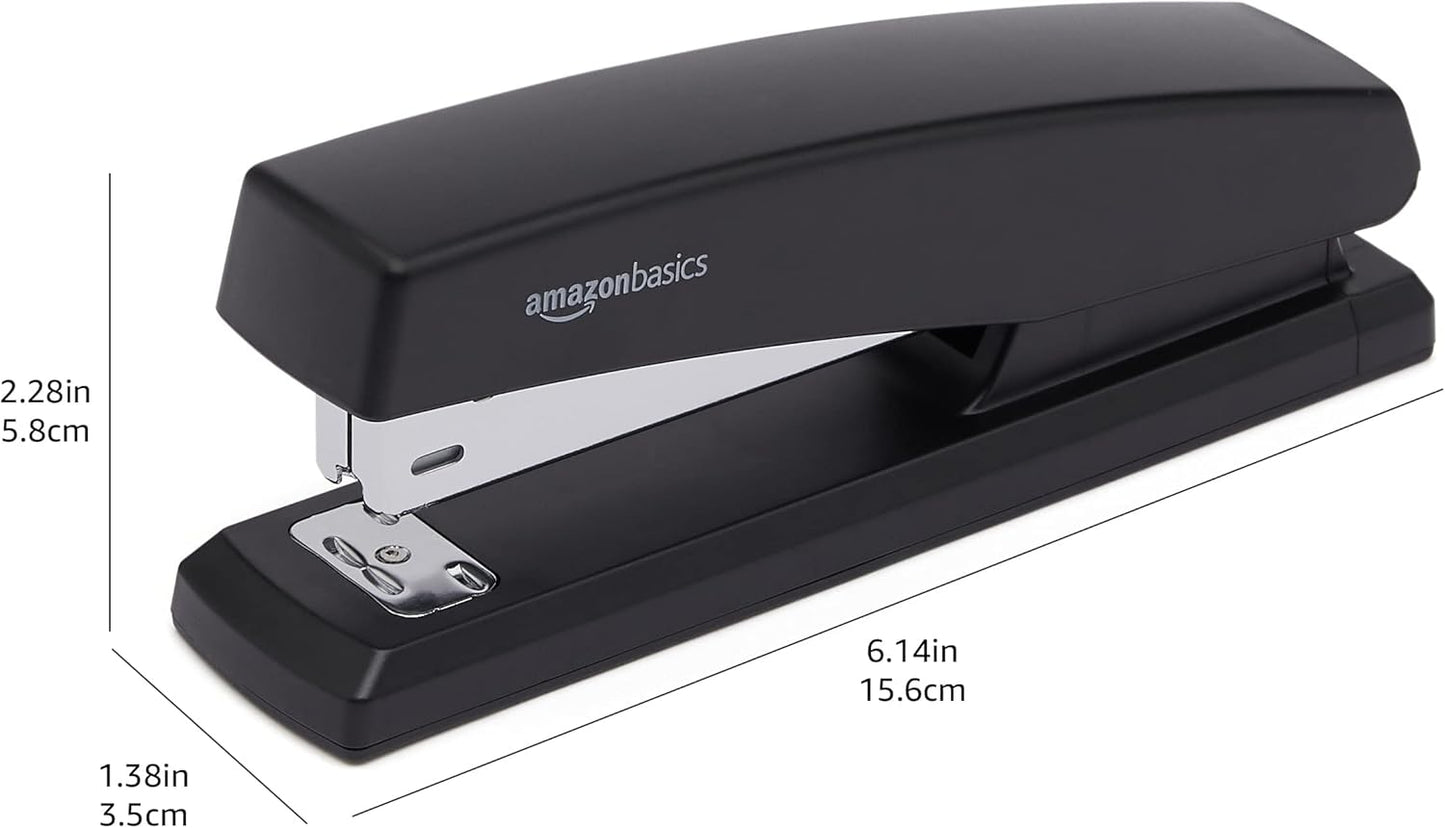 Amazon Basics Office Stapler with 1000 Staples, 25 Sheet Capacity, Non-Slip, Black, Home Office