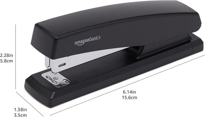 Amazon Basics Office Stapler with 1000 Staples, 25 Sheet Capacity, Non-Slip, Black, Home Office