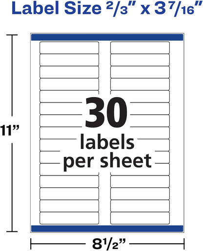 Avery File Folder Labels with TrueBlock Technology, Permanent Adhesive, 2/3" x 3-7/16", Laser/Inkjet, 750 Labels (08366)