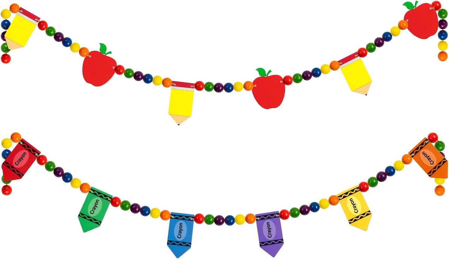 8.2 Ft Pencil Wooden Garland Graduation Yellow Pencil Banners with Cute Beads Hanging Ornaments for Kindergarten Classroom Office Home First Day of School Party Decor