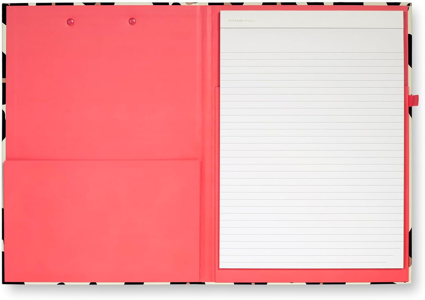Kate Spade New York Clipboard Folio with Low Profile Clip, Black Professional Padfolio Includes Lined Notepad, Pen Loop, and Pocket, Polka Dots