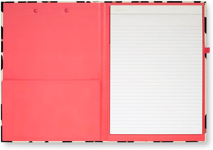 Kate Spade New York Clipboard Folio with Low Profile Clip, Black Professional Padfolio Includes Lined Notepad, Pen Loop, and Pocket, Polka Dots