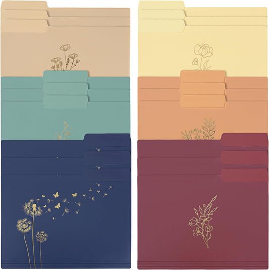 EOOUT 18 Pack Decorative File Folders Plastic Floral Colored Folders with Gold Foil Vintage 8.6 x 11.6 Inch 1/3 Cut Tab Letter Size for Office School Home