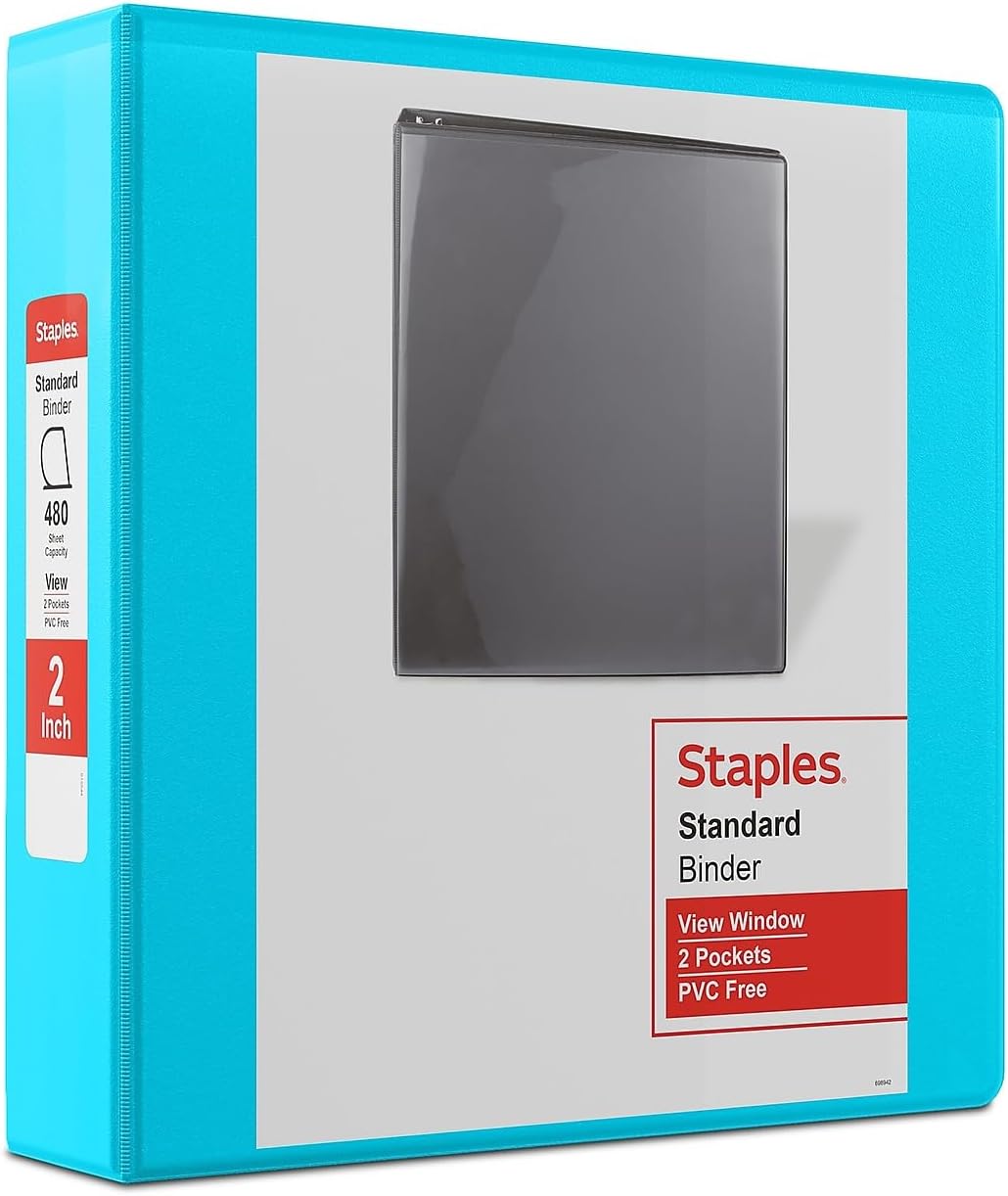 Staples Standard 2-Inch 3-Ring View Binder, Holds Up to 450 Sheets, Orange, Durable Binder for Office & School