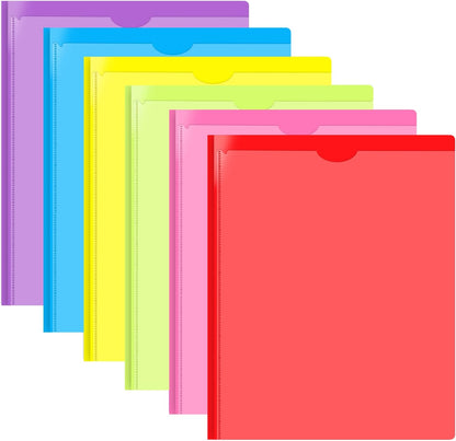 INFUN Heavy Duty Plastic Pocket Folder with Prongs and Clear Front Pocket - 18 Pack, 3 Prong Folders with Pockets and Card Slot, Assorted Colors