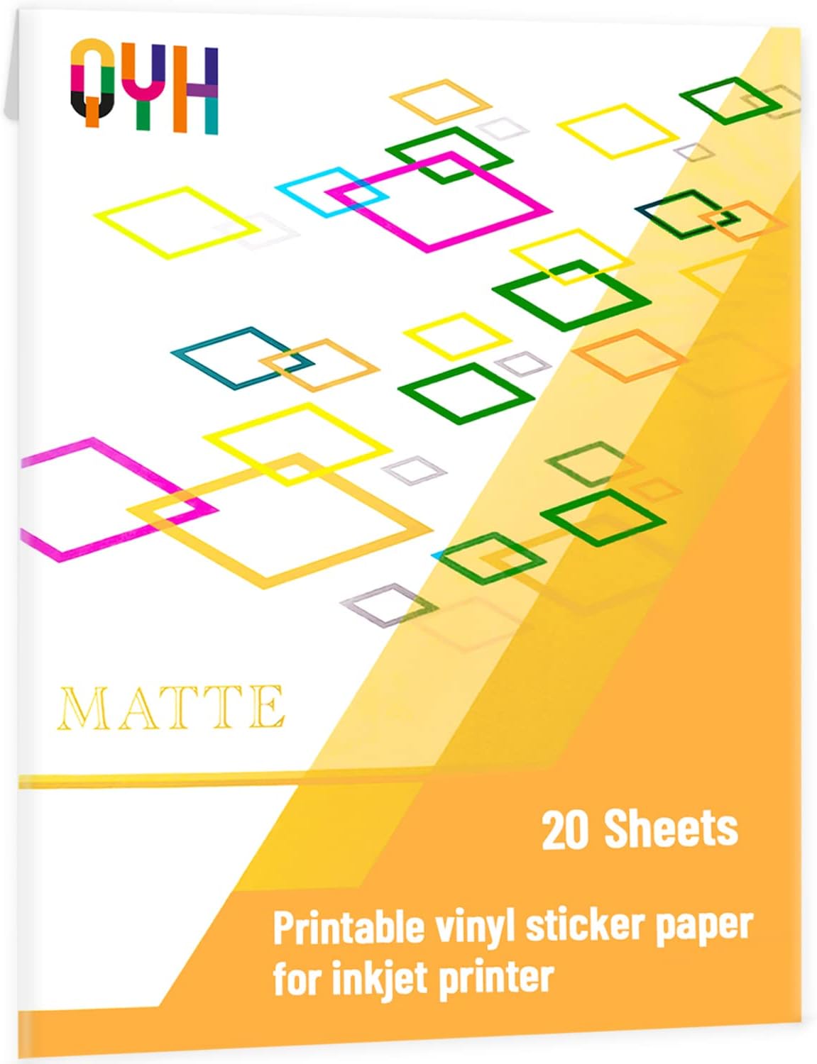 QYH Printable Vinyl Sticker Paper for Inkjet & Laser Printer - Matte White Waterproof, 50 Sheets Vivid Colors, Compatible with Cricut, Silhouette, Ideal for Small Business & DIY- 8.5"x11"