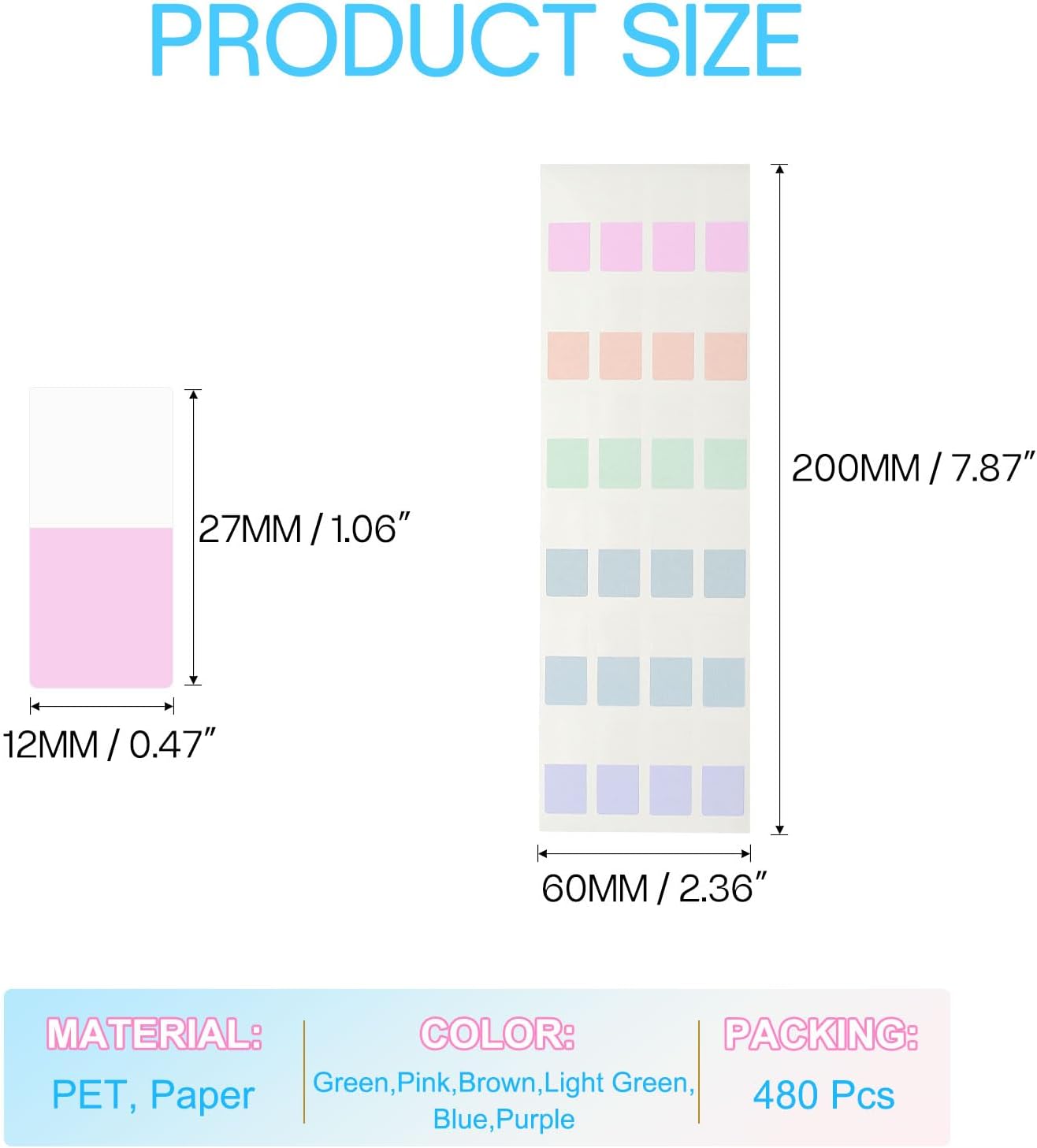 PATIKIL Clear Index Sticky Tabs, 480 Pcs Small Transparent Sticky Notes Bookmarks Planner Stickers Page Tabs for Office Notebooks File Folder Ledger Book, Gradient Pink