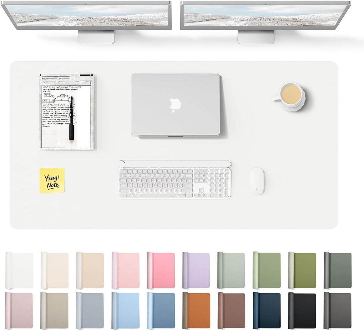 YSAGi Leather Desk Pad Protector, Office Desk Mat, Large Mouse Pad, Non-Slip PU Leather Desk Blotter, Waterproof Laptop Desk Writing Pad for Office and Home (23.6" x 13.8", Eggshell) - Colors A