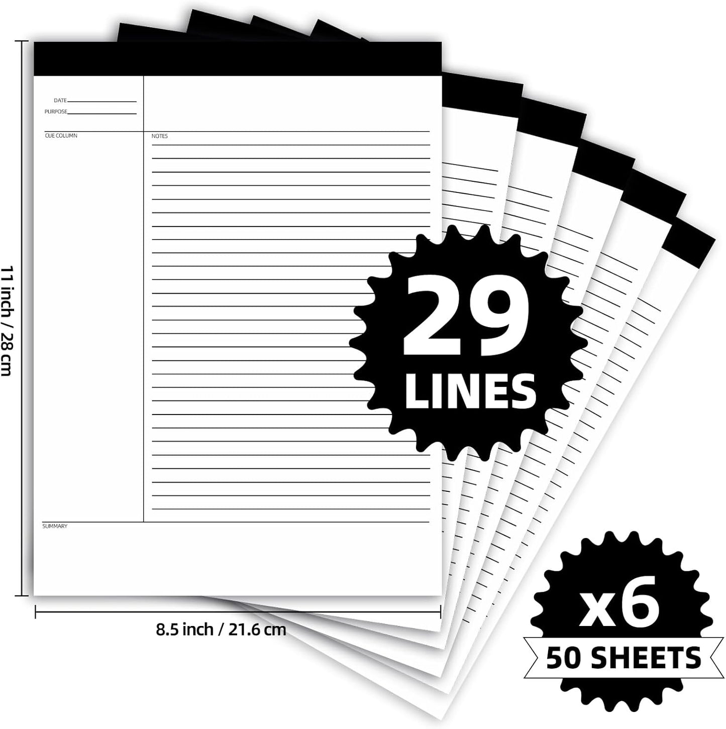 6 Pack Legal Pads 8.5" x 11" Note Pads with Date on Top, 50 Sheets Lined Paper Writing Pads, Narrow Ruled White Notepad Notebook for Office Business School College Supplies