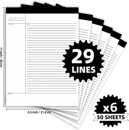 6 Pack Legal Pads 8.5" x 11" Note Pads with Date on Top, 50 Sheets Lined Paper Writing Pads, Narrow Ruled White Notepad Notebook for Office Business School College Supplies