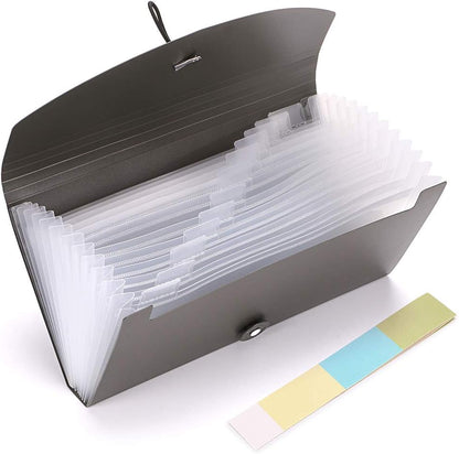 BTSKY 13 Pockets Expanding Check Bill File Folder-Hand-held Small Accordion File Folder Expandable Card Ticket Holder Plastic Business Document Organizer Wallet Case New Grey